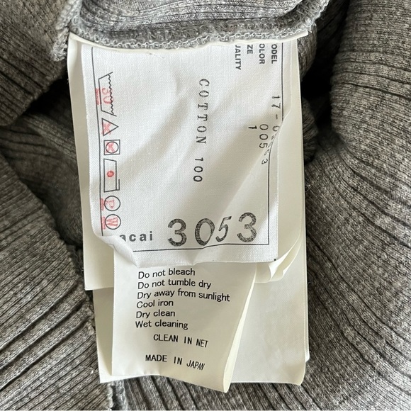 SACAI sz 1 S Gray Ribbed Knit Tank Top White Lace Up Back - Picture 5 of 10